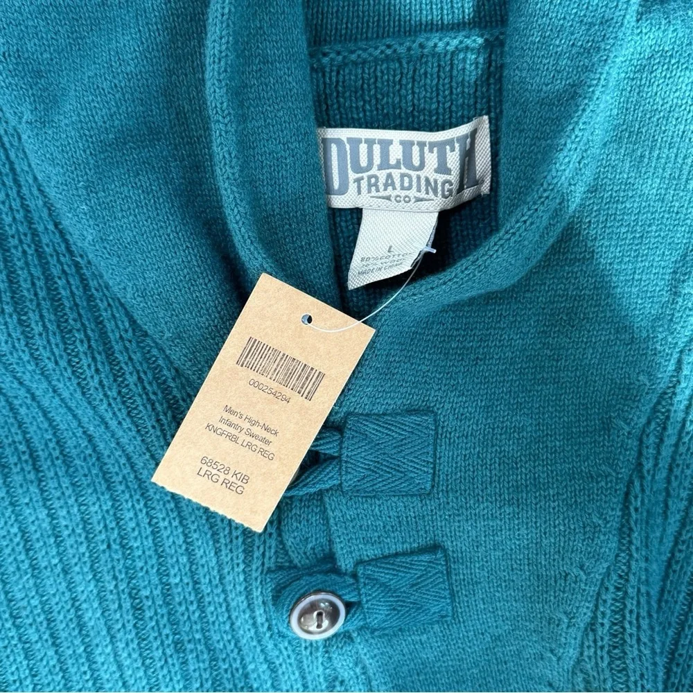 NWT Duluth Trading Blue Green‎ Thick Shawl Collar Wool Blend Sweater Men L